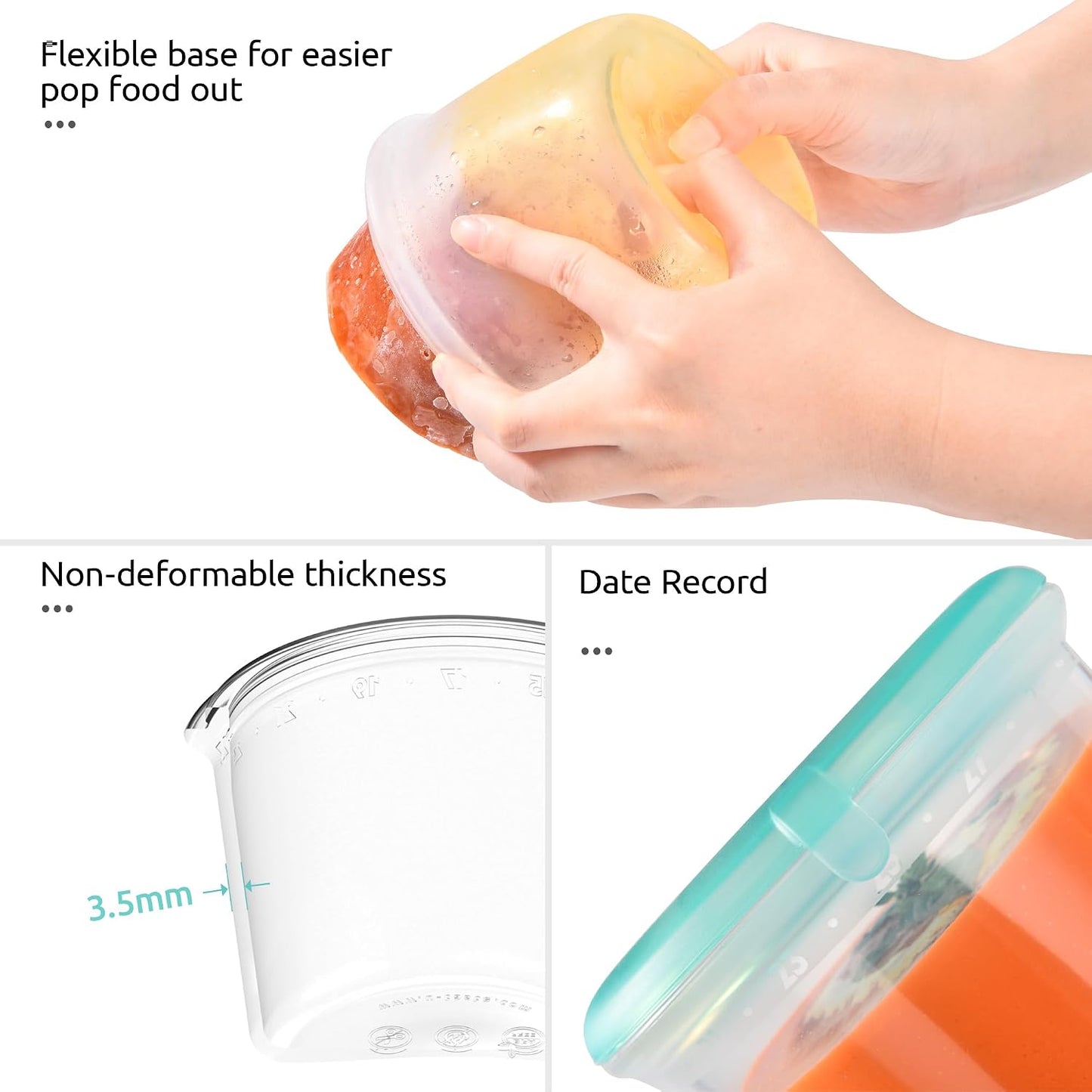 U-Taste Silicone Food Storage Containers Set: Meal Prep Box with Airtight Lid, Freezer & Microwave Safe, Date Marking Circle, Clear cup/oz/ml Measurement for Dry & Wet Deli -2oz/4oz/8oz/16oz, Aqua Sky