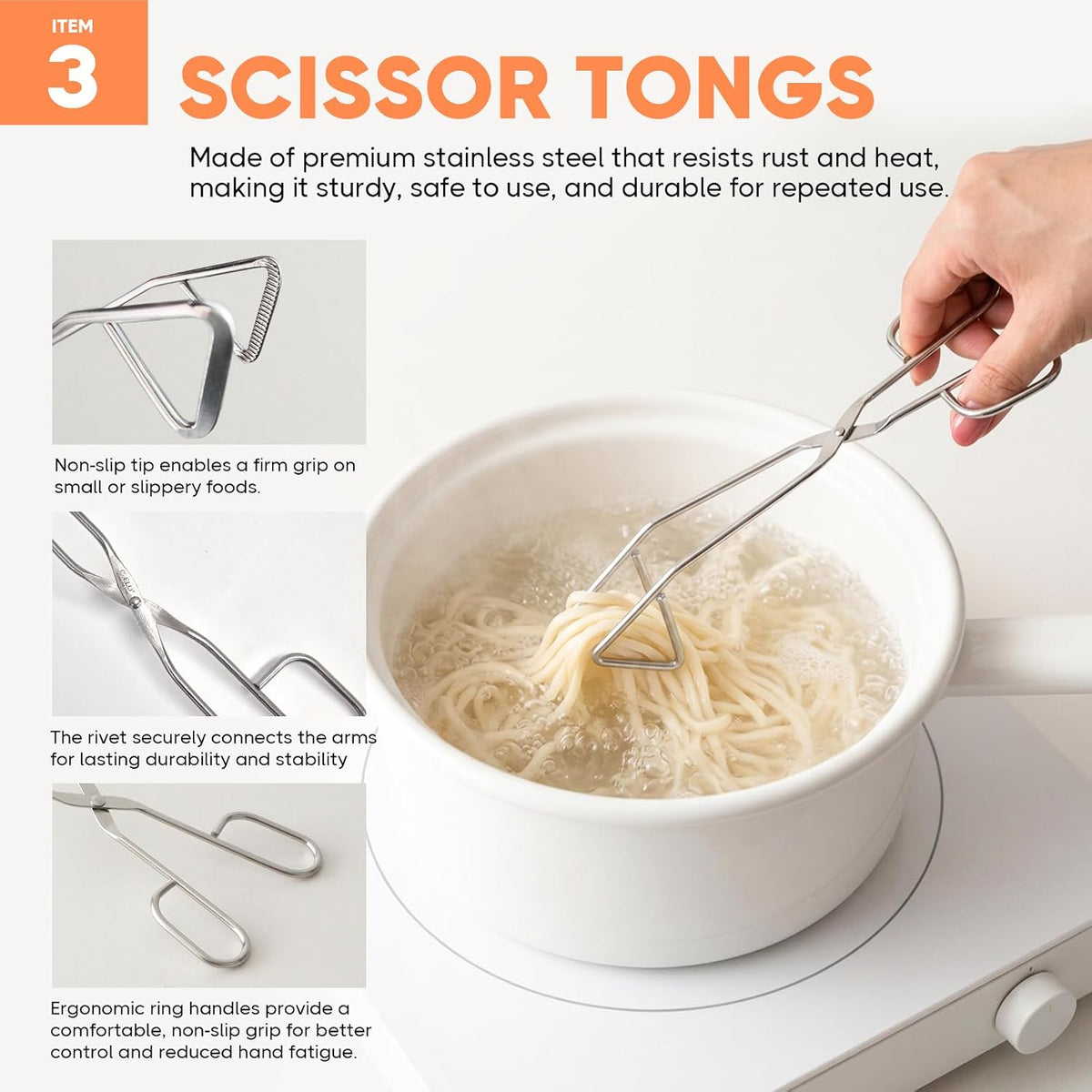 COELO Korean BBQ Kitchen Shears and Tongs Set | Multi-Purpose Kitchen Scissors, Tweezers, Scissor-Tongs for Cooking Chicken Meat Salad Barbecue Herb | Stainless Steel Comfort Handle Dishwasher Safe