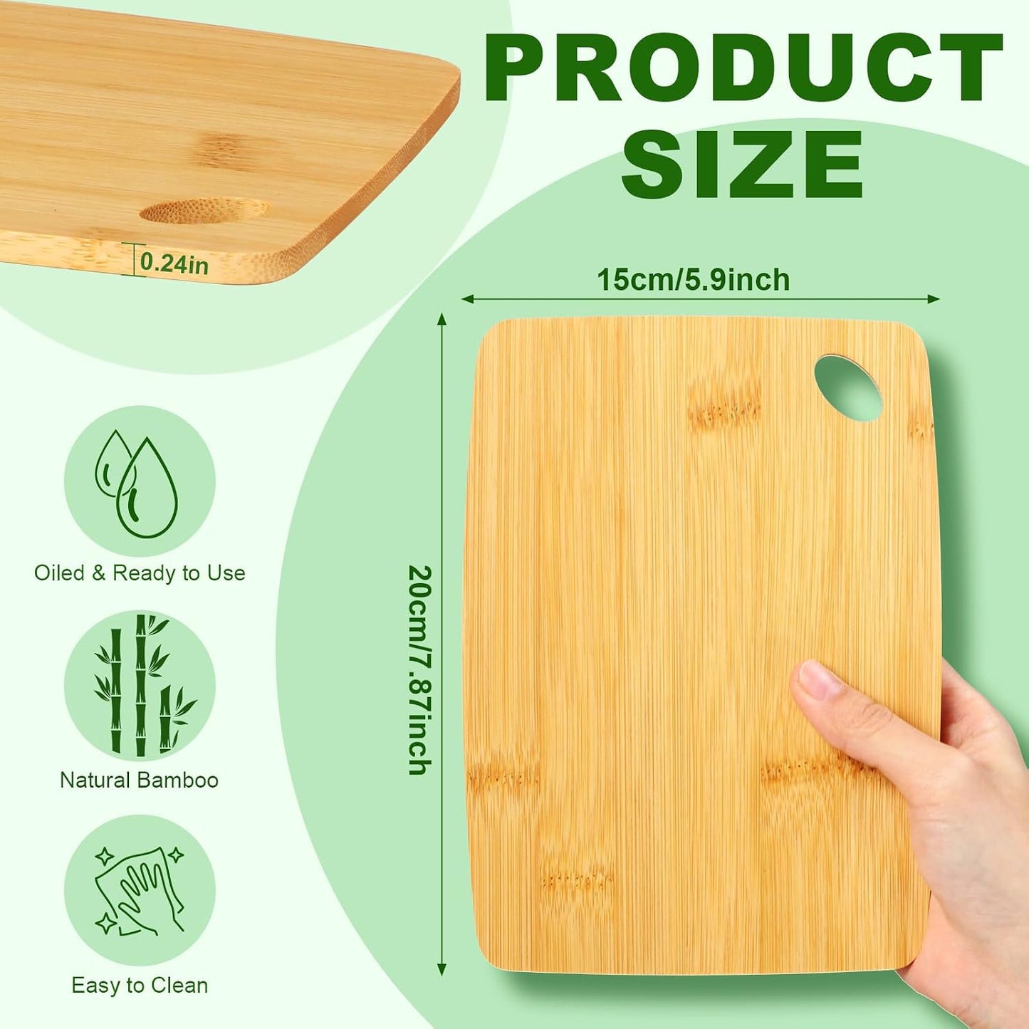FoldTier 12 Pcs Wood Cutting Boards Bulk 8 x 6 Inch Small Kitchen Charcuterie with Oval Hole Kitchen Serving Chopping Boards for Pizza, Bread, Charcuterie, Fruit, Vegetables(Bamboo)