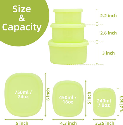 Silicone Food Storage Containers with Airtight Lids, Set of 6, 8oz + 16oz + 24oz, Nesting Meal Prep Container for Lunch, Leftovers, Fruits, Dishwasher & Microwave & Freezer Safe, Green + Blue