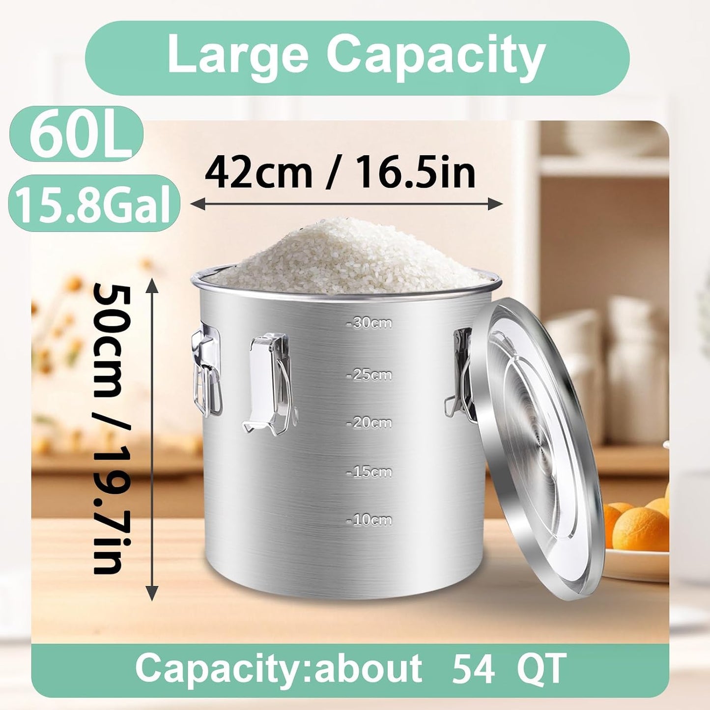 25lb Stainless Steel Containers with Lids, 12L/3.1gal 304 Stainless Steel Storage Containers, Metal Bird Seed Storage Container for Rice Flour Sugar Grain Coffee Bean Kitchen Jar