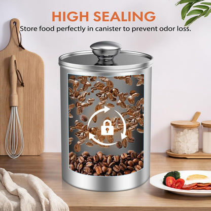 ENLOY 165oz Stainless Steel Airtight Canister for Kitchen, Large Flour Coffee Bean Tea Cereal Sugar Cookie Metal Food Storage Canisters with Clear Lid and Sturdy Locking Clamp (7.7 * 7.7 * 8.4in)