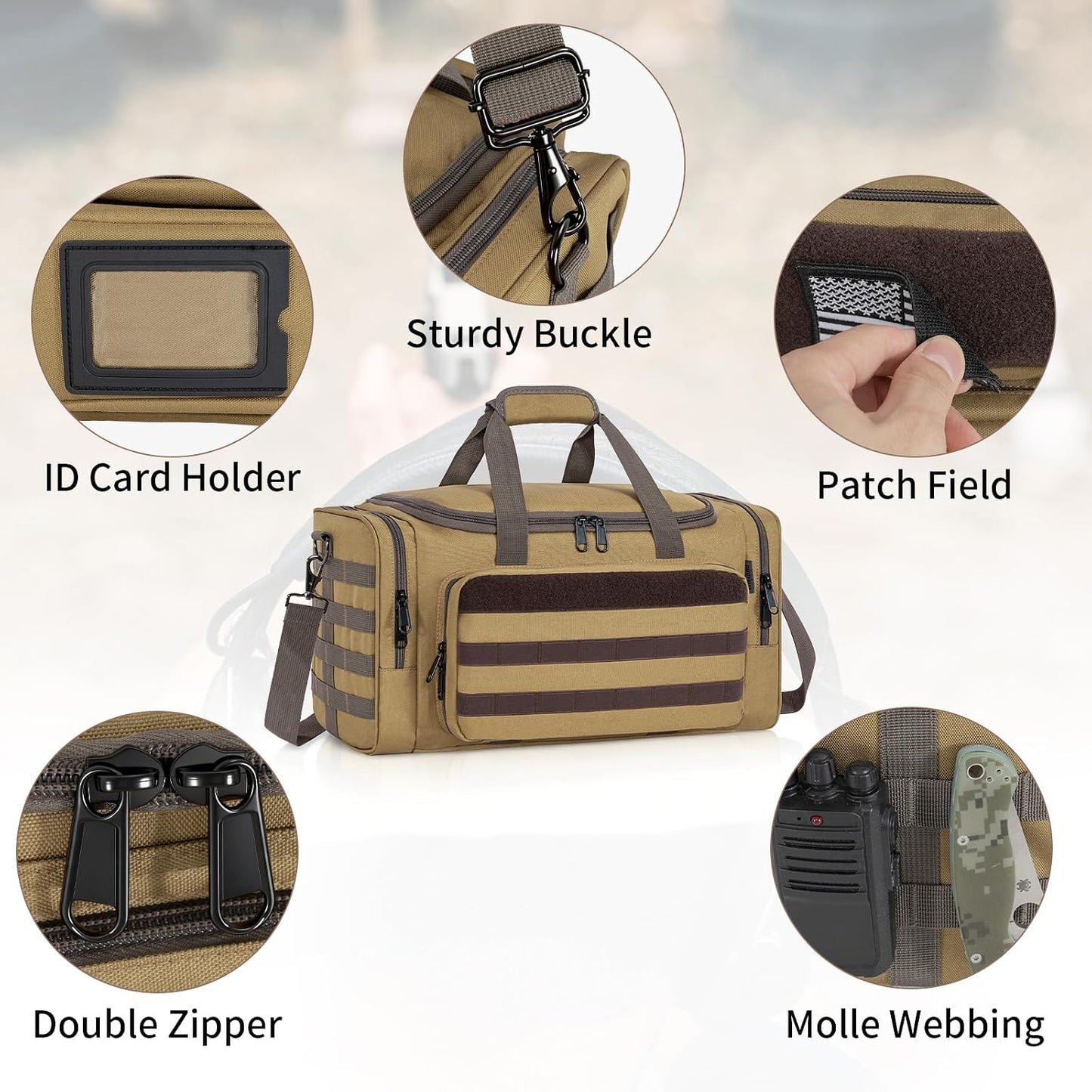 Tactical Pistol Range Bag, Gun Range Bag for Handguns, Shooting Duffle Range Pistol Bag with 6X Magazine Slots, Extra Pockets for Ammo and Essentials