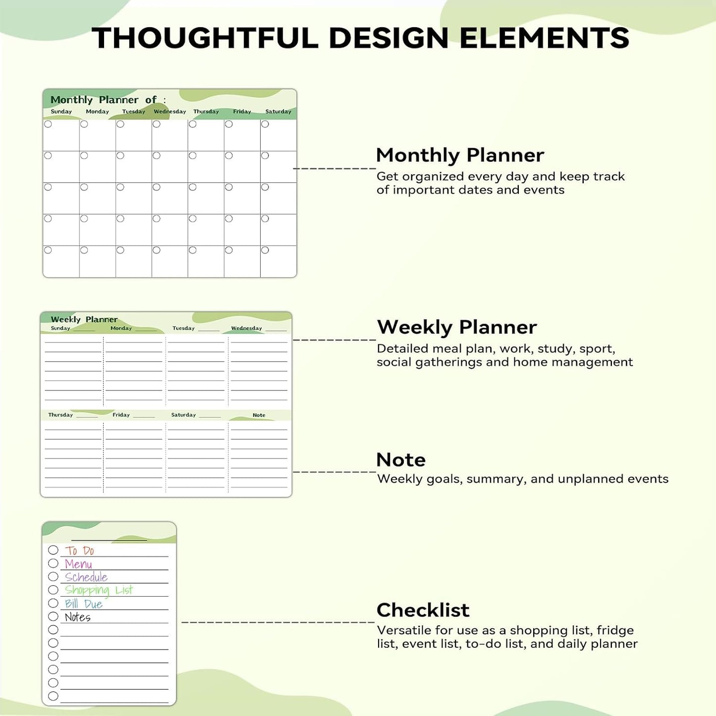 MARSROCK Refrigerator Calendar Magnetic, 16.3x11.7” (4-Pack) – Weekly & Monthly Planner, Chore Chart, Grocery/to-Do List for Fridge, Includes 8 Markers, 6 Magnets & 1 Eraser for Kitchen, Yellow