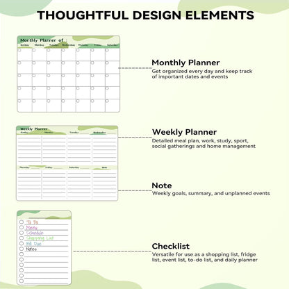 MARSROCK Refrigerator Calendar Magnetic, 16.3x11.7” (4-Pack) – Weekly & Monthly Planner, Chore Chart, Grocery/to-Do List for Fridge, Includes 8 Markers, 6 Magnets & 1 Eraser for Kitchen, Yellow