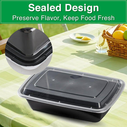 Meal Prep Containers 2 Compartment 15 Pack, 28 oz Divided Reusable Food Storage Containers with Lids Takeout Food Storage Containers Black, Microwave Dishwasher Freezer Safe, Stackable, BPA Free