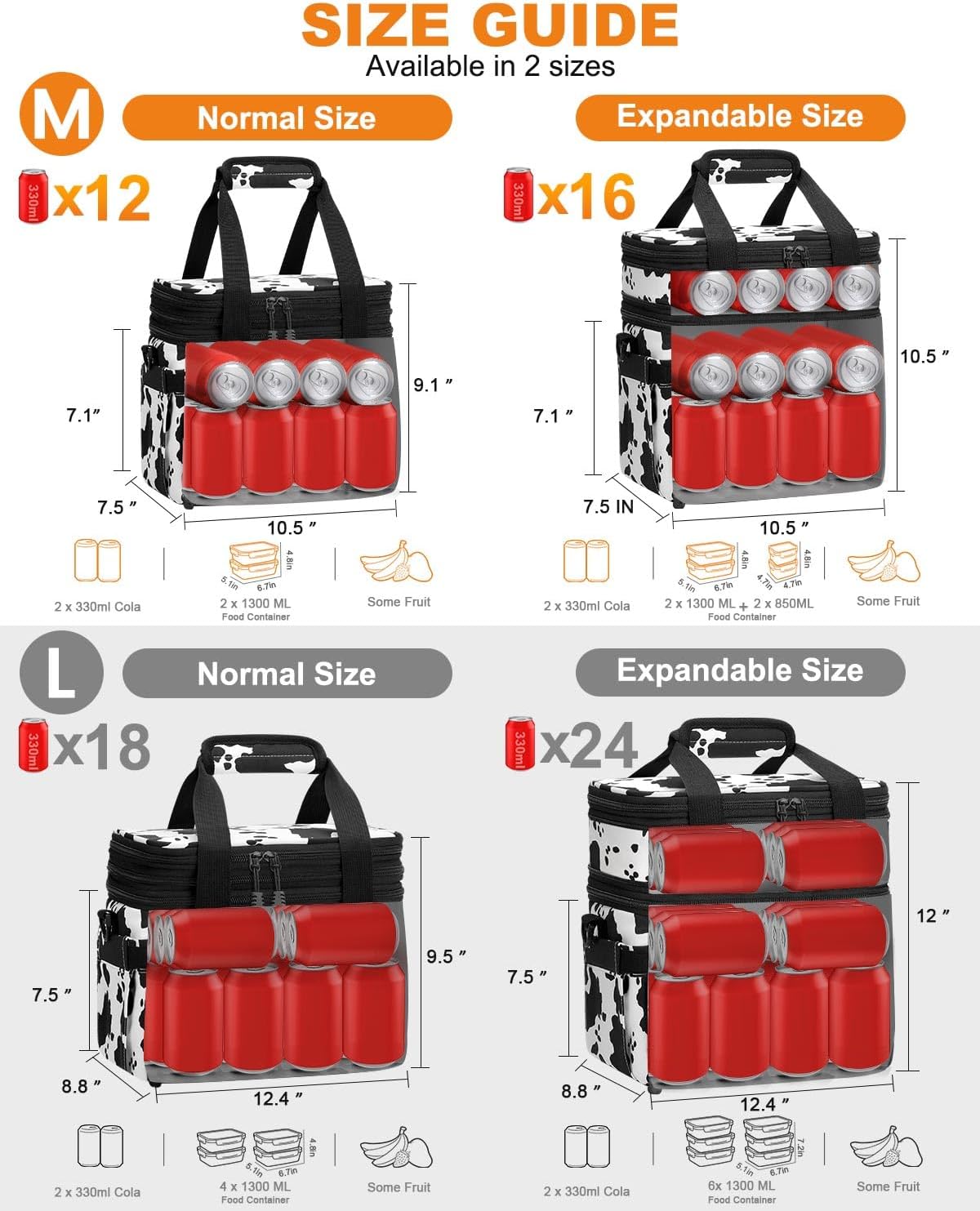 Pritent Lunch Box For Men Women Double Deck Insulated Lunch Bag For Men Woman Leakproof Expandable Cooler Bag with Adjustable Shoulder Strap for Kids Shool Work Picnic Camping(Beige,Large)