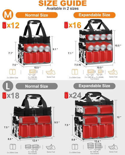Pritent Lunch Box For Men Women Double Deck Insulated Lunch Bag For Men Woman Leakproof Expandable Cooler Bag with Adjustable Shoulder Strap for Kids Shool Work Picnic Camping(Beige,Large)