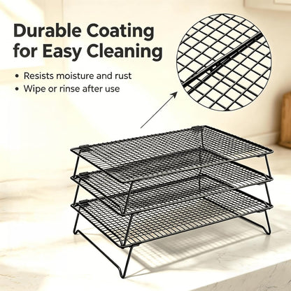 Lanxiu Cooling Racks for Cooking and Baking, 3 Pcs Wire Cooling Rack(Black)