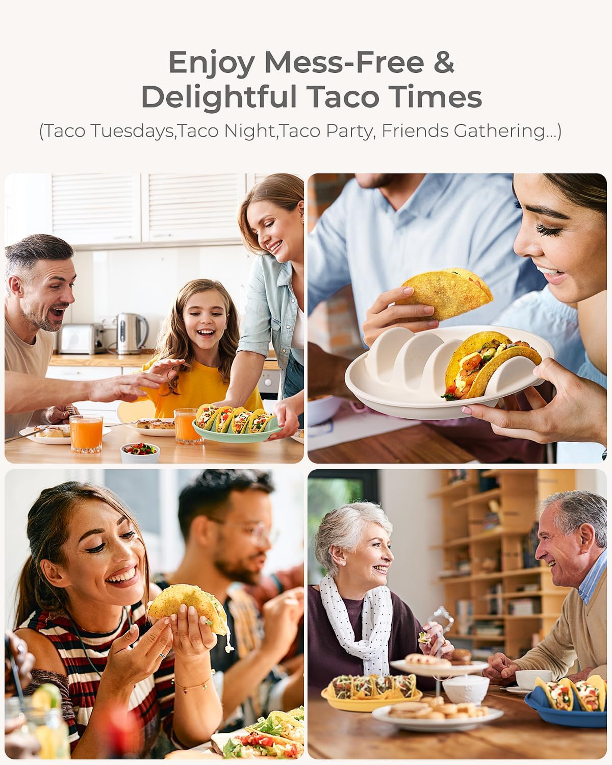 Silicone Taco Plates with Metal Reinforced Frame, Reusable Taco Holder Plates Silicone Taco Holders with Dividers for Hard/Soft Taco Shells, Taco Party Serving Plates, Dishwasher Safe