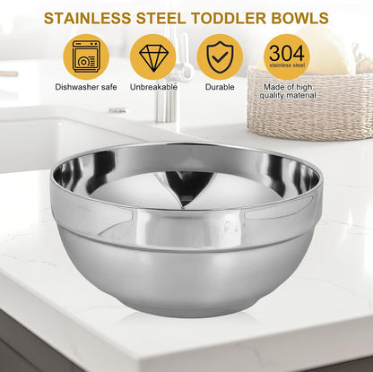 10pcs 304stainless Steel Kids Bowls, 5inches 15 Ounce Stainless Steel Kids Bowls,Double-Walled Metal Serving Dishes Uses For Sauces, Rice, Noodle, Ice Cream