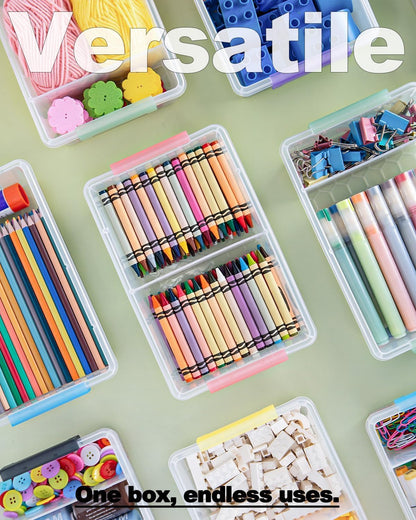 6 Pack Extra Large Pencil Box with Removable Divider, Thickened Pencil Case Bulk, Clear Crayon Marker Organizer Stackable Plastic Small Storage Containers for Pen Craft School Supplies(Grey)