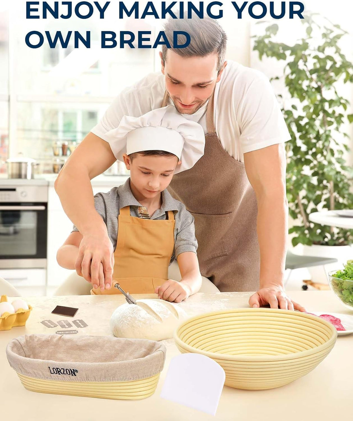 Banneton Proofing Basket Set, Sourdough Bread Baking Supplies (Plastic)