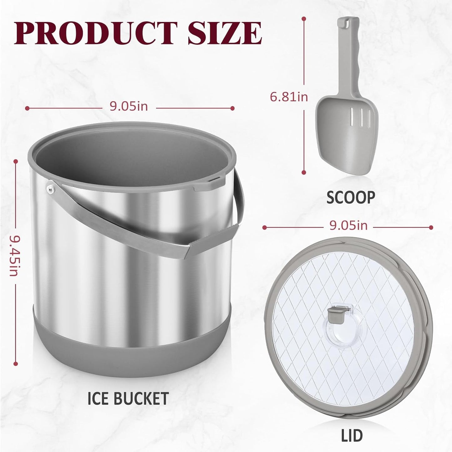 6.8L/7QT Insulated Ice Bucket with Lid & Scoop,Double-Wall Ice Bucket for Parties,Cocktail Bar(White)