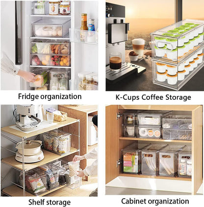 Mano Stackable Fridge Drawers Pull Out Bins with Handle Clear Refrigerator Drawers Organizer Food Storage Container Box with Dividers Plastic Produce Saver for Pantry, Cabinet, Kitchen, Clothes（7Pack）