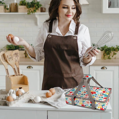 Pioneer Woman Style Insulated Casserole Carrier for Hot or Cold Food, Fits 9x13 Baking Dish,Floral Thermal Lasagna Lugger Tote with Oven Mitts and Pot Holders Set,Gift for Women, Mother's Day.3 PCS