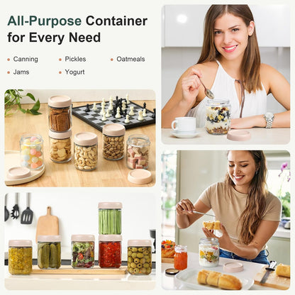 NETANY 6-pack 10oz Glass jars with Airtight Lids, Overnight Oats Containers with Lids, Wide mouth Mason Salad jars, Glass Food Storage Containers for Snacks Yogurt Spice Sugar