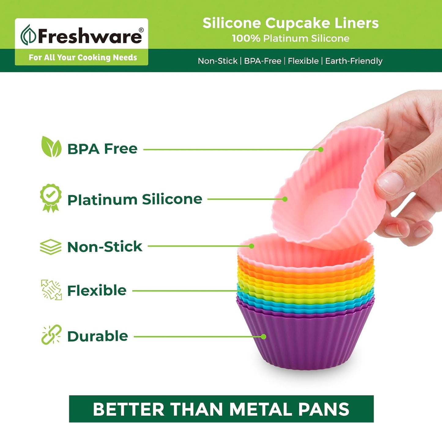 Freshware Cupcake Liners, Pack of 12 Silicone Muffin Cups, 3 Inch Baking Cups, Reusable & Non-stick Cupcake Liners for Party Halloween Christmas, Flower