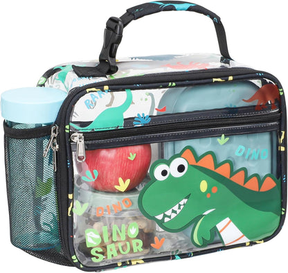 Bagseri Kids Lunch Bag Boys - Thermal Insulated Lunch Box Tote with Water Bottle Holder, Reusable Leak-Proof Kids Lunch Box for Daycare & School, Black Dinosaur (Containers Not Included)