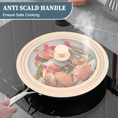Universal Lid for Pots Pans and Skillets,Replacement Pan Lid with Tempered Glass and Heat-Resistant Silicone Edge,Durable Frying Pan Cover (7",8",9" & 10",11",12"-White)