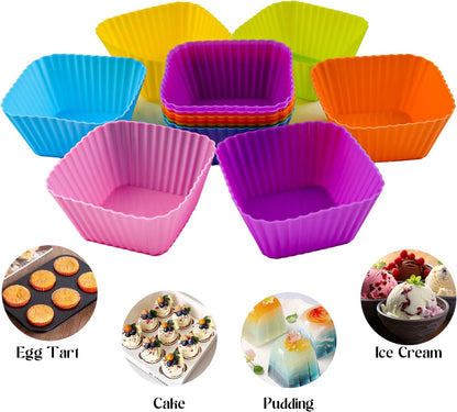 12 Pack Reusable Baking Silicone Molds, Round Cupcake Liners, Silicone Baking Cups Multicolor, Easy Clean, Heat Resistant, Muffin Cups for Homemade Birthday