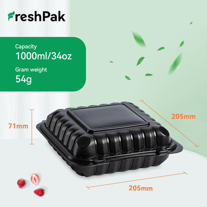 Meal Prep Container Reusable 40 Pack 34oz - Shrink Wrap Leakproof | Portion Control Leftover Plastic Food Containers with Lid | BPA Free Freezer & Microwave Safe | 4 Compartment Takeout Boxes