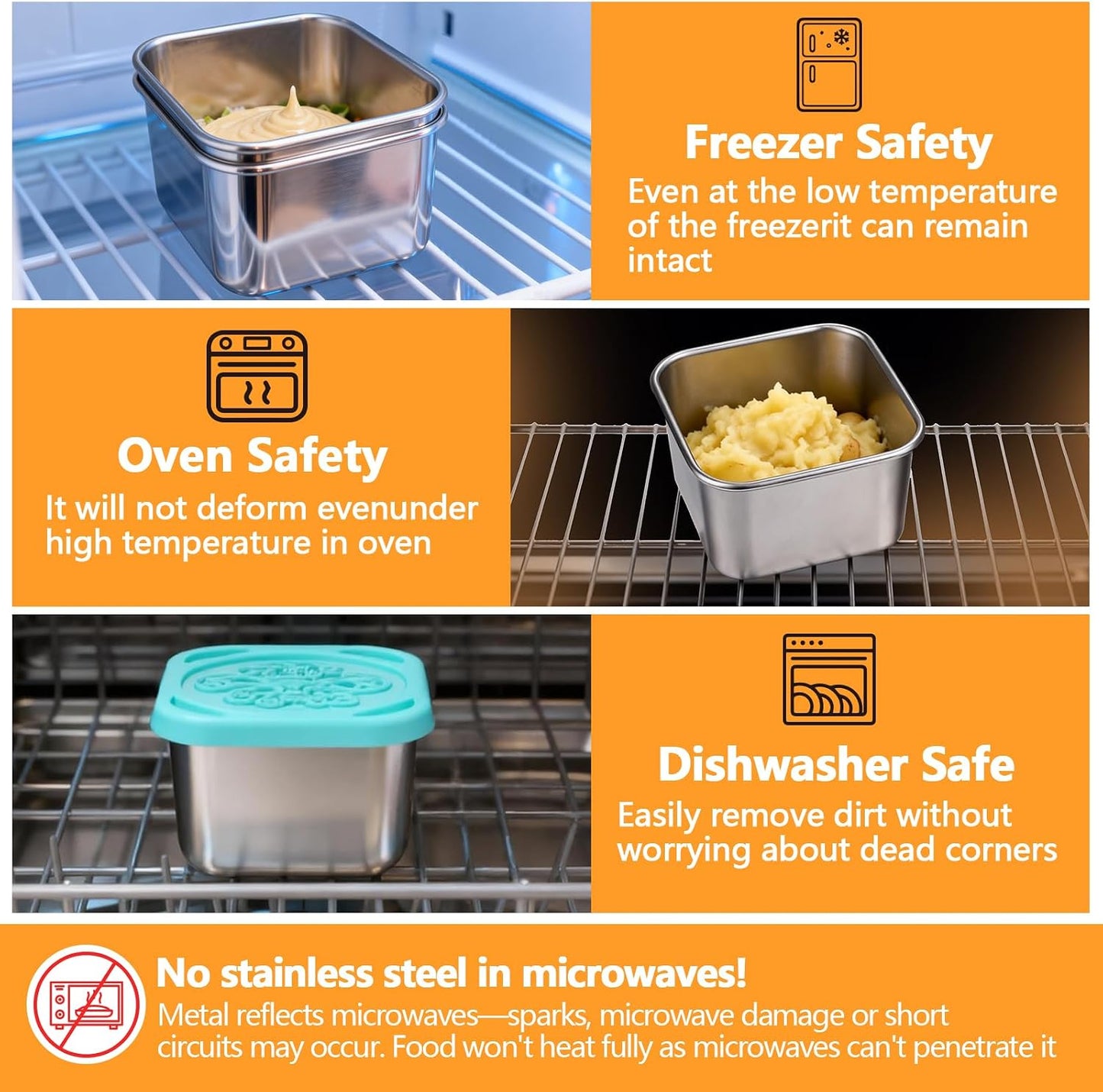 3 Pack Stainless Steel Reusable Snack Containers with Lids - 8.45 oz Small Metal Snack & Lunch Food Boxes, Shatterproof Leakproof Freezer Safe Meal Prep Containers for Portioning Snacks, Dips
