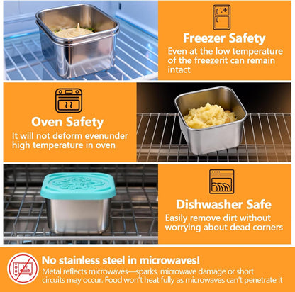 3 Pack Stainless Steel Reusable Snack Containers with Lids - 8.45 oz Small Metal Snack & Lunch Food Boxes, Shatterproof Leakproof Freezer Safe Meal Prep Containers for Portioning Snacks, Dips