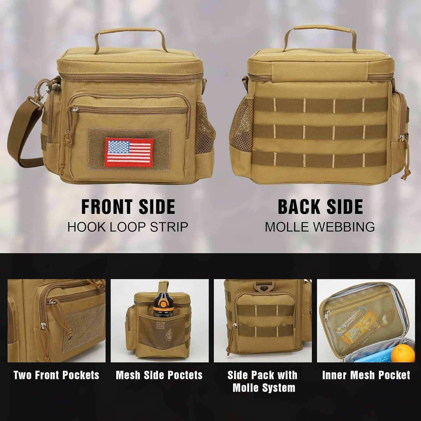 Lunch Box for Men, Tactical Lunch Bag MOLLE Webbing Leakproof Insulated Lunch Cooler Women Adult Meal with Adjustable Shoulder Strap Lunch Pail (Blue)