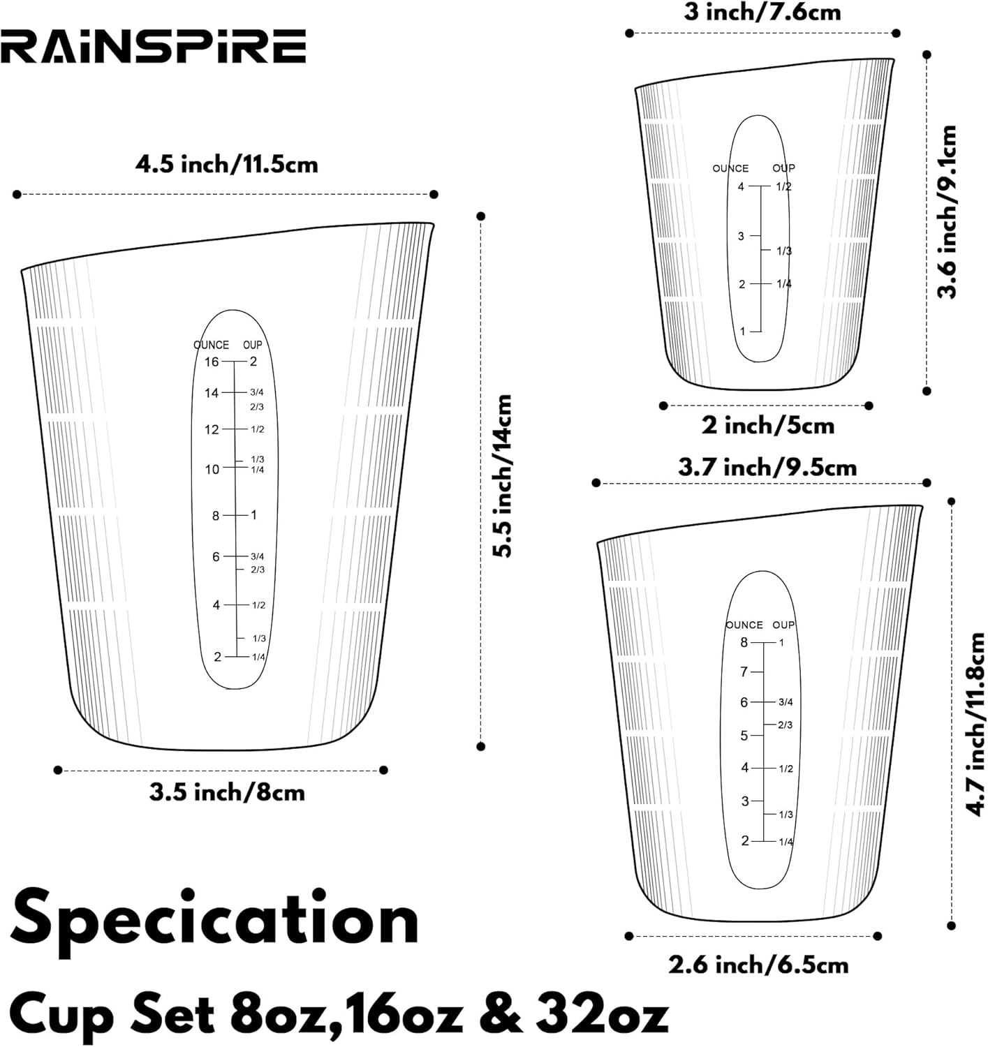 Rainspire Upgraded 3 Piece Silicone Measuring Cup Sets Squeeze & Pour Liquid Measuring Cups Flexible Chocolate Melting Cup Baking Supplies Chef Gifts