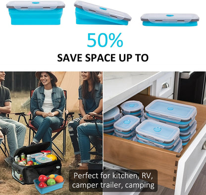 Collapsible Food Storage Containers with Lids, 4 Pack, 40 oz Silicone 1-Compartment Meal Prep Containers Reusable, Lunch Bento Boxes for Adults, Microwave Freezer Dishwasher Safe, BPA-Free, Black