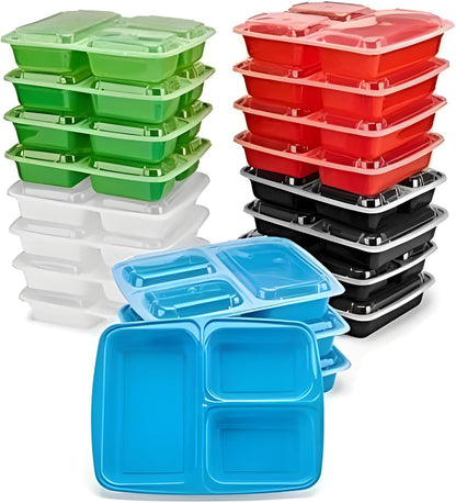 Bexter 10 Pack Compartment Trays with 10 Lids for Takeout and Food Storage / 3 Section compartment for portion control