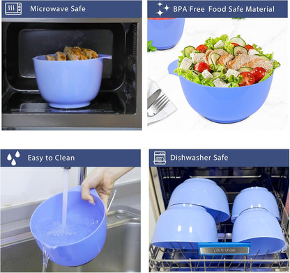 BoxedHome 4.5 Quart Large Plastic Mixing Bowls, Microwave Safe Mixing Bowl Set with Pour Spout, Nesting Bowls for Space Saving Storage(Violet Blue)