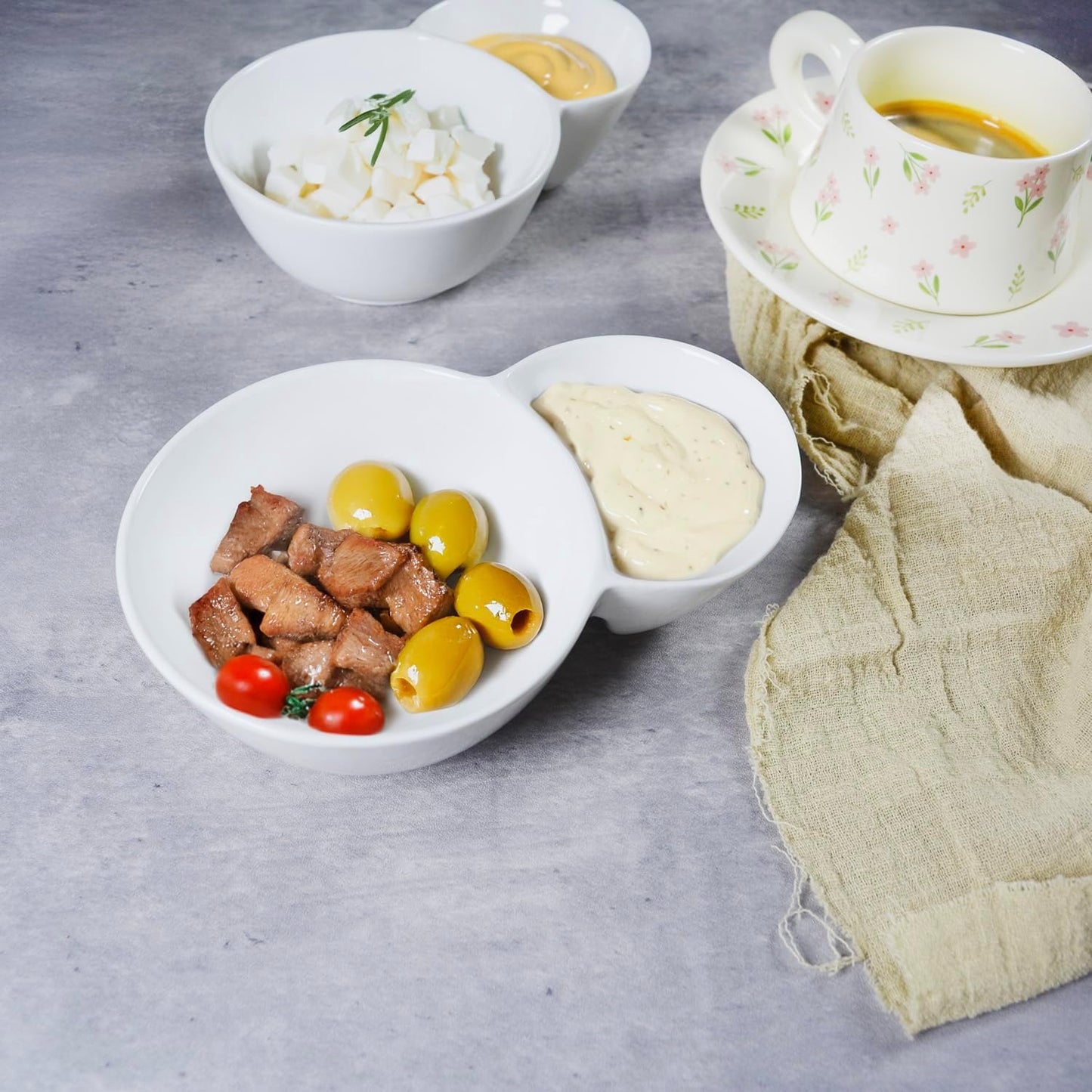 4 Pieces Chip and Dip Serving Set Ceramic Divided Serving Trays Platters Chip and Dip Bowl Compartment Cheese Ball Serving Dish Dumpling Plate for Party Appetizers Snacks Veggies, 7.1 Inch