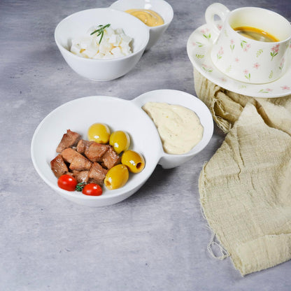 4 Pieces Chip and Dip Serving Set Ceramic Divided Serving Trays Platters Chip and Dip Bowl Compartment Cheese Ball Serving Dish Dumpling Plate for Party Appetizers Snacks Veggies, 7.1 Inch