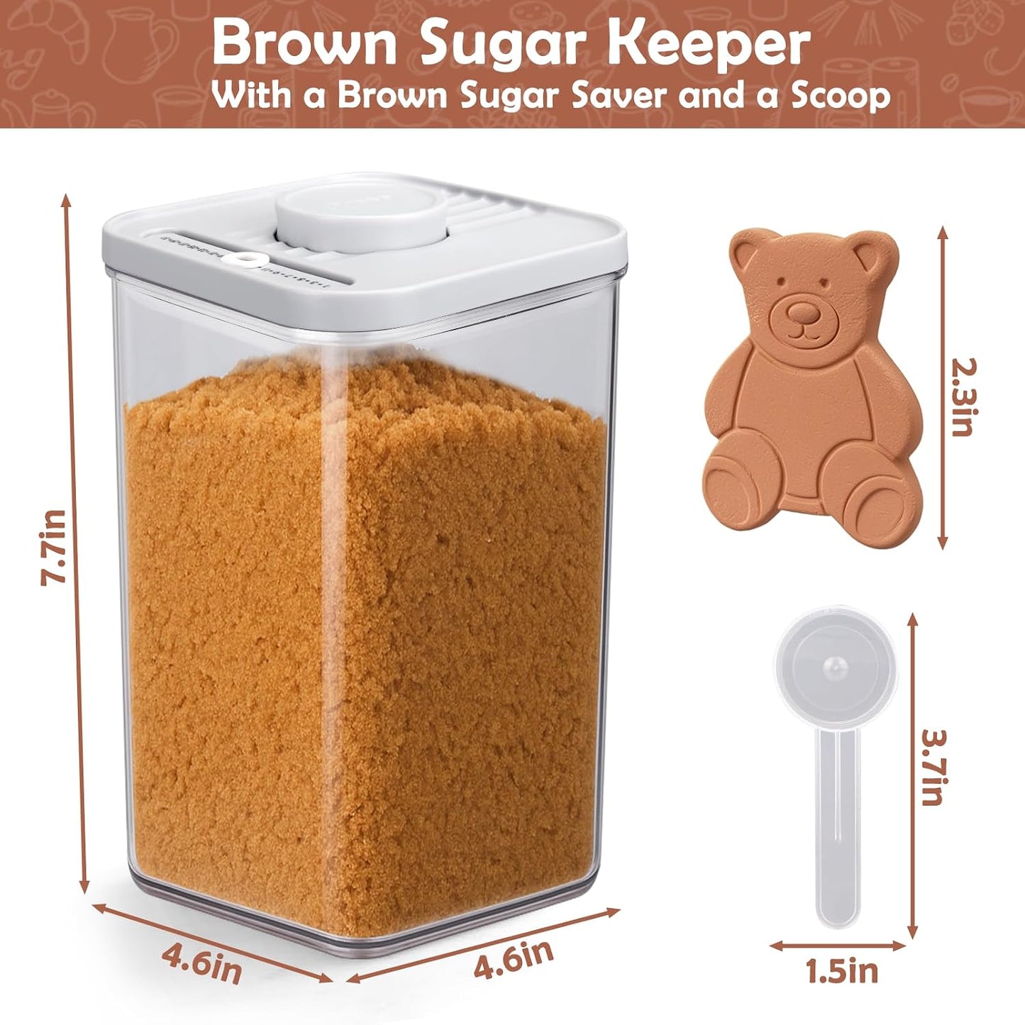 Mity rain Airtight Brown Sugar Container 2.8Qt/2600ml - Moisture-Proof Kitchen & Pantry Brown Sugar Keeper Container Airtight Saver Storage for Flour, Baking Supplies, Coffee with Locking Lid