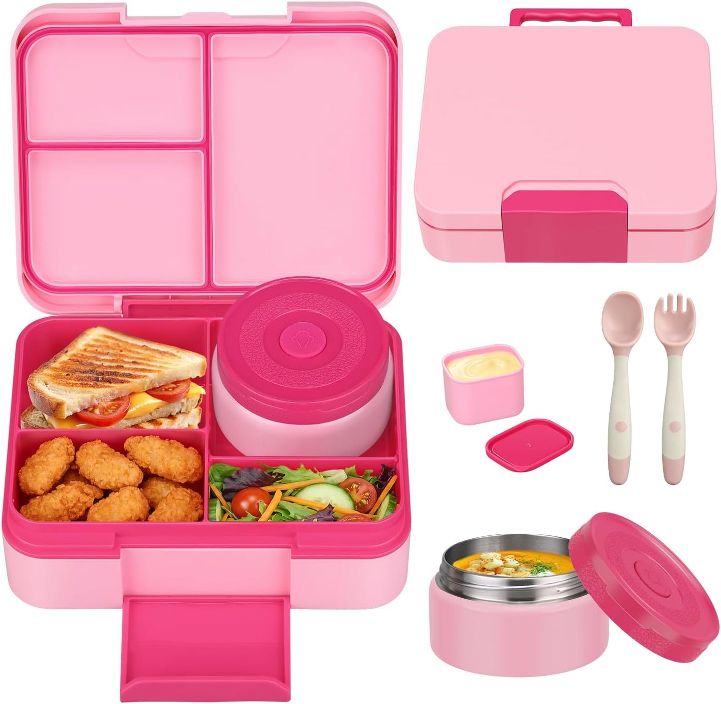 HWONMTE Bento Lunch Box Set for Kids with 9.5oz Soup Thermo Leak-Proof Lunch Food Container with Insulated Lunch Bag Hot Food Jar for Kid Toddler Girls Boys Teens to School,Travel (Green)