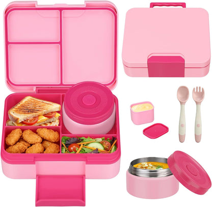 HWONMTE Bento Lunch Box Set for Kids with 9.5oz Soup Thermo Leak-Proof Lunch Food Container with Insulated Lunch Bag Hot Food Jar for Kid Toddler Girls Boys Teens to School,Travel (Green)