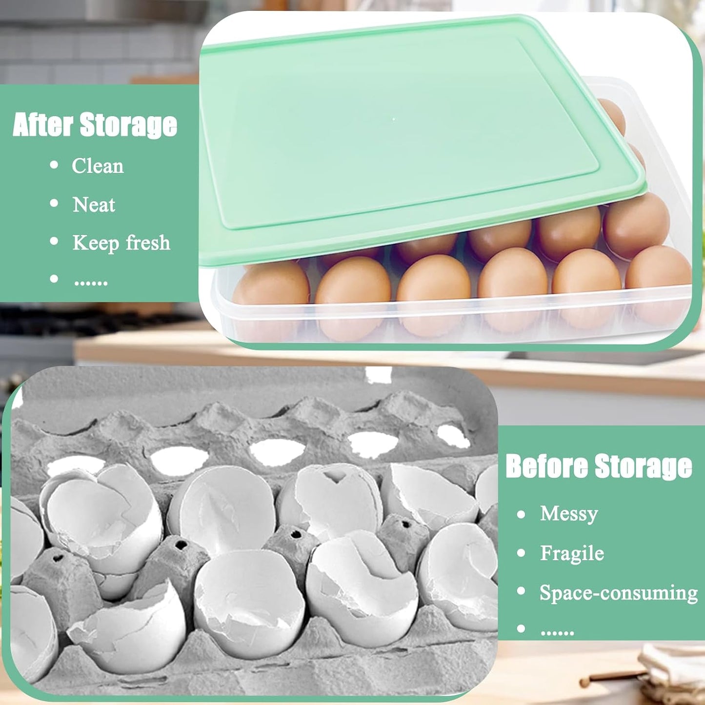 2PCS Deviled Egg Containers with Lid,Portable Storage Carrier Egg Holder,Stackable Plastic Egg Tray Carrier for Kitchen,Fridge,Keep Fresh,Easter(48 Eggs)