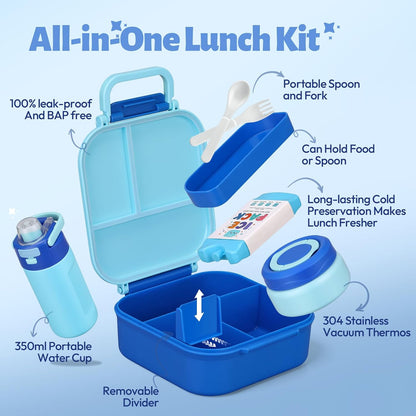 Itslife Bento Box for Kids Set, Insulated Food Container,Kids Lunch Box, 7 oz Thermos for Hot Food, 12 oz Thermos Water Bottle, Reusable Insulated Ice Bag & Fork Spoon Utensils Camping Travel Pink
