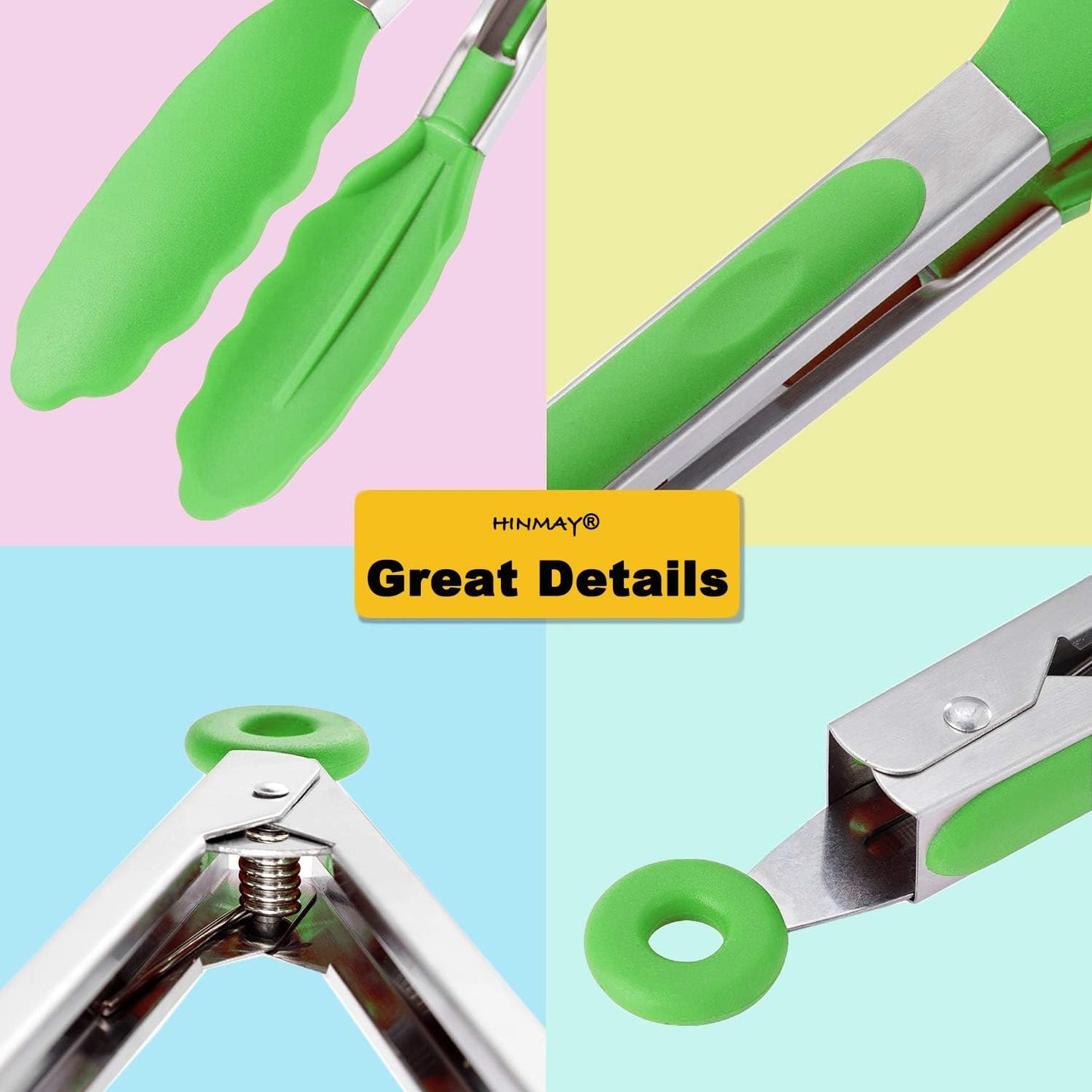 HINMAY Stainless Steel Kitchen Tongs 9-Inch Cooking Tongs, Set of 3