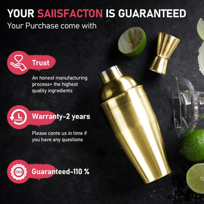 24oz Cocktail Shaker Set Martini Shaker Set Bartender Set with Margarita Mixer Drink Shaker, Measuring Jigger and Mixing Spoon - Professional 18/8 Stainless Steel Bar Tools for Mixed Drinks