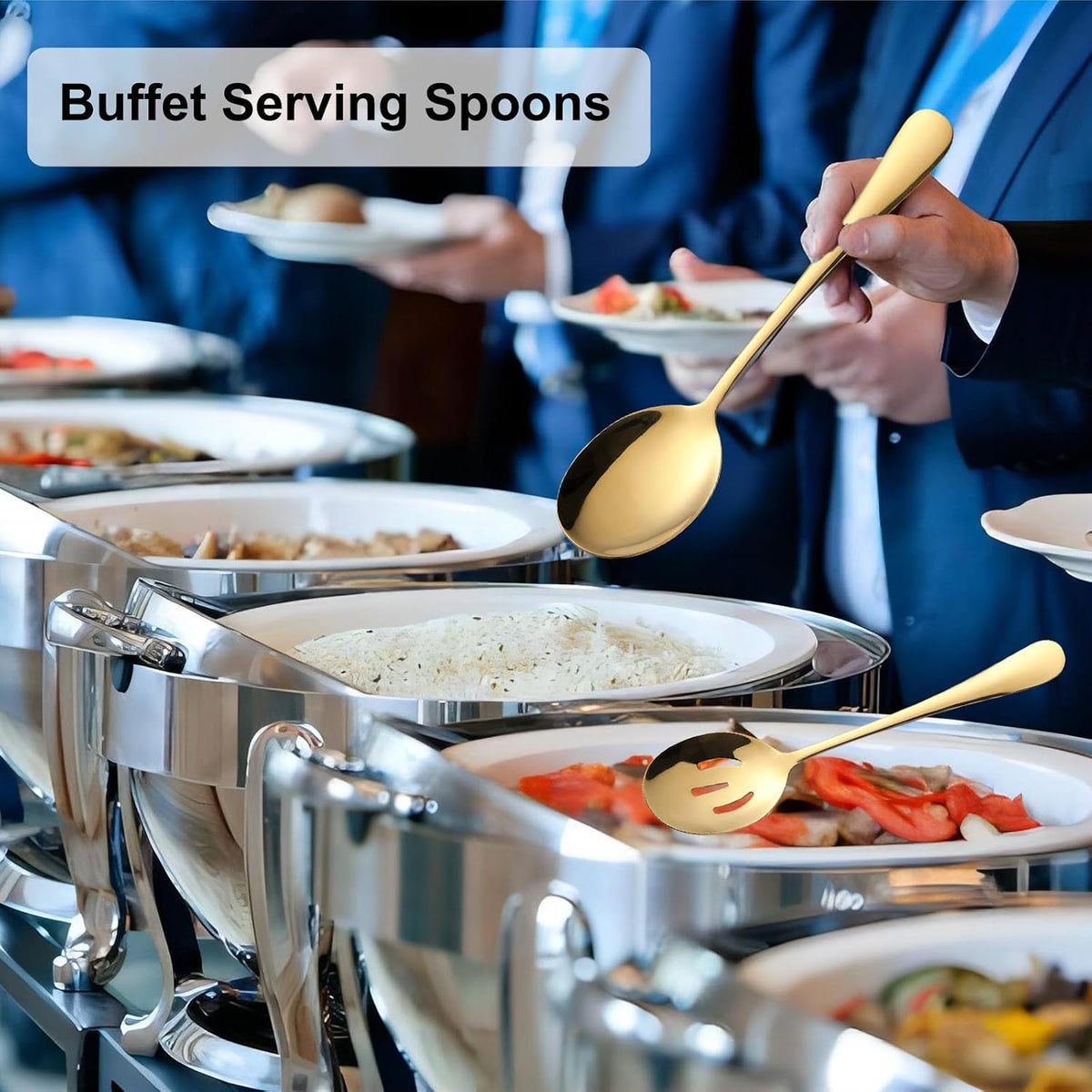 Serving Spoons Set, 8.7 Inch Serving Spoon, Slotted Spoons, Gold