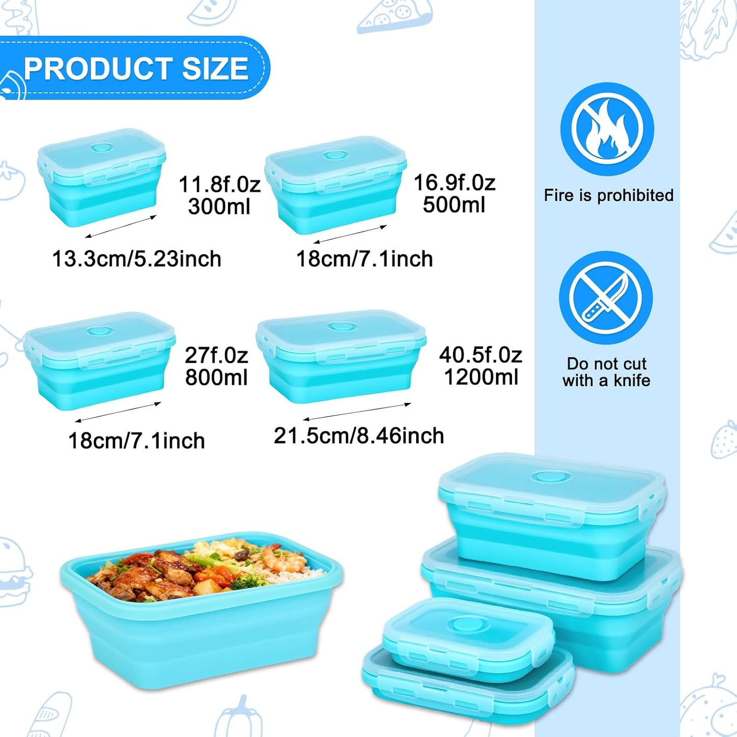 Collapsible Silicone Food Storage Containers 4 Set Airtight Leak Proof Food Containers with Lids Stackable Meal Prep for Microwave Freezer Dishwasher for Kitchen Camping Office Gray