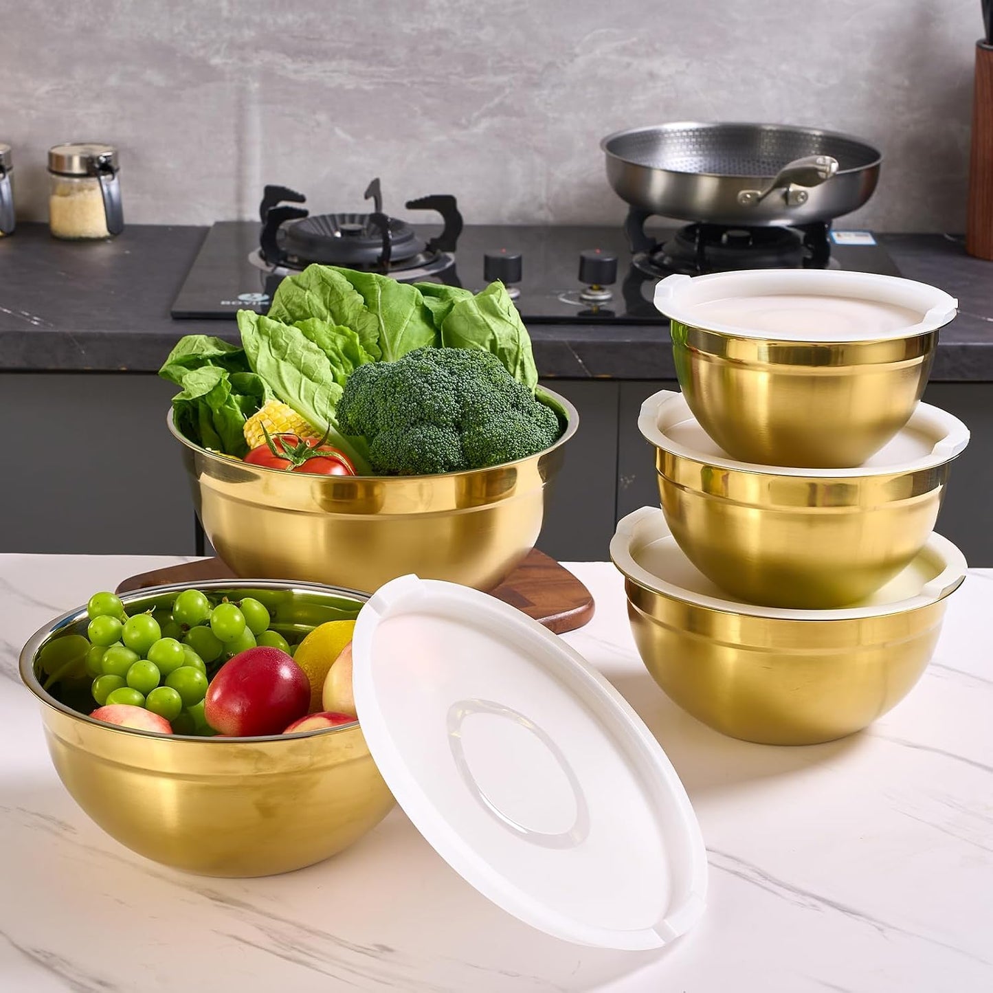 Pink Mixing Bowls with Airtight Lids, Stainless Steel Nesting Mixing Bowls Set of 7, Ideal for Baking, Prepping and Serving Food, Size 7, 3.6, 2.7, 2.1, 1.5, 1.1,0.8 QT, Stackable Design