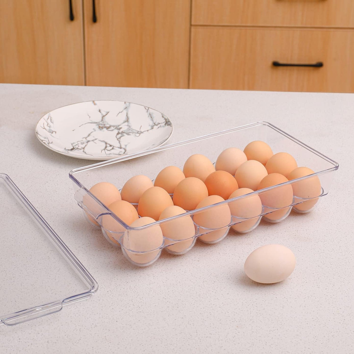 Sooyee 2 Pack Covered Egg Holders for Refrigerator,Clear 2X24 Deviled Egg Tray Storage Box Dispenser,Stackable Plastic Egg Cartons,Egg Holder Countertop(48 Eggs)