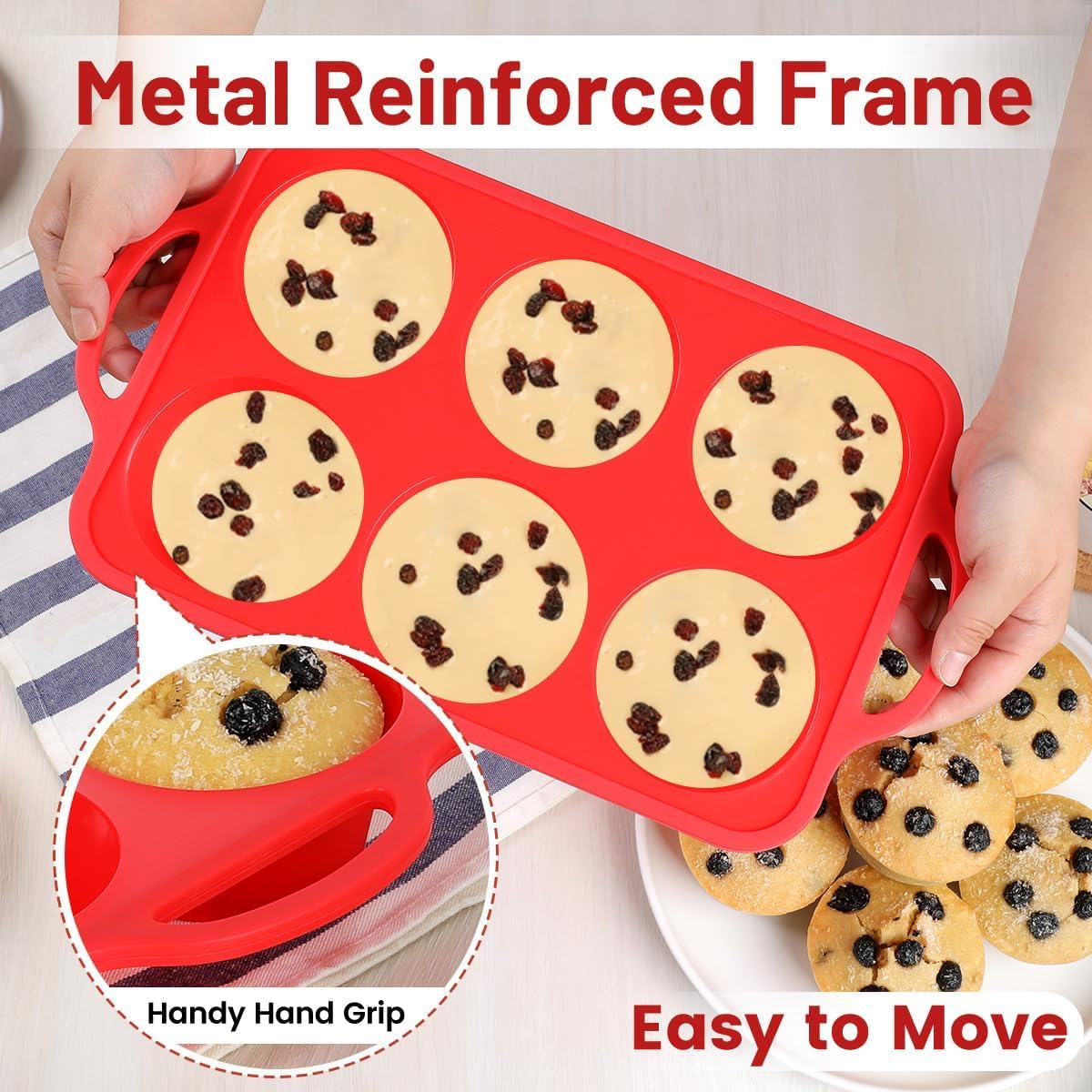 CAKETIME 12 Cups Silicone Muffin Pan - Nonstick Cupcake Pan 1 Pack Regular Size Silicone Mold for Baking