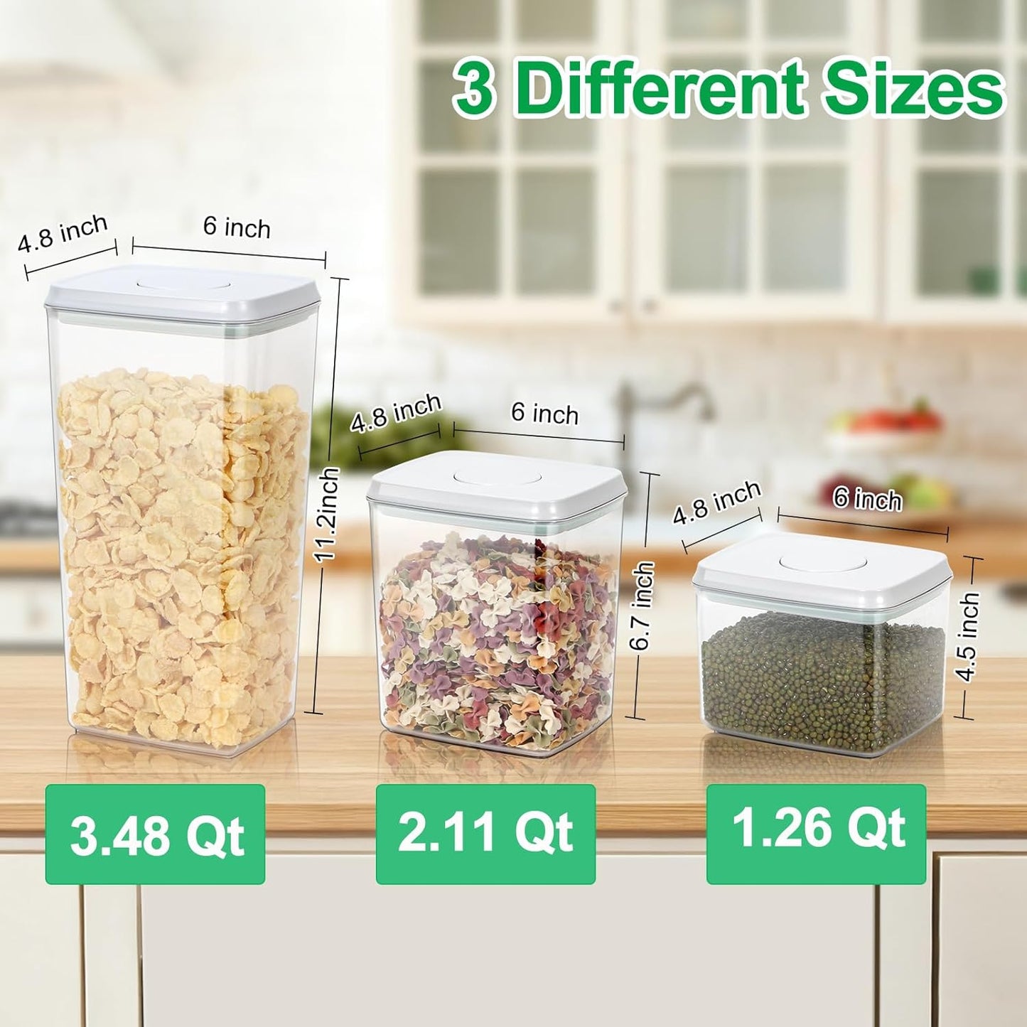 TBMax Large Airtight Food Container 5.28 Qt with Pop Up Lid & Measuring Cup, Ideal for 10 Lbs of Rice or 7 Lbs of Flour, Square Short Food Storage Bin for Kitchen Pantry and Drawer Organization