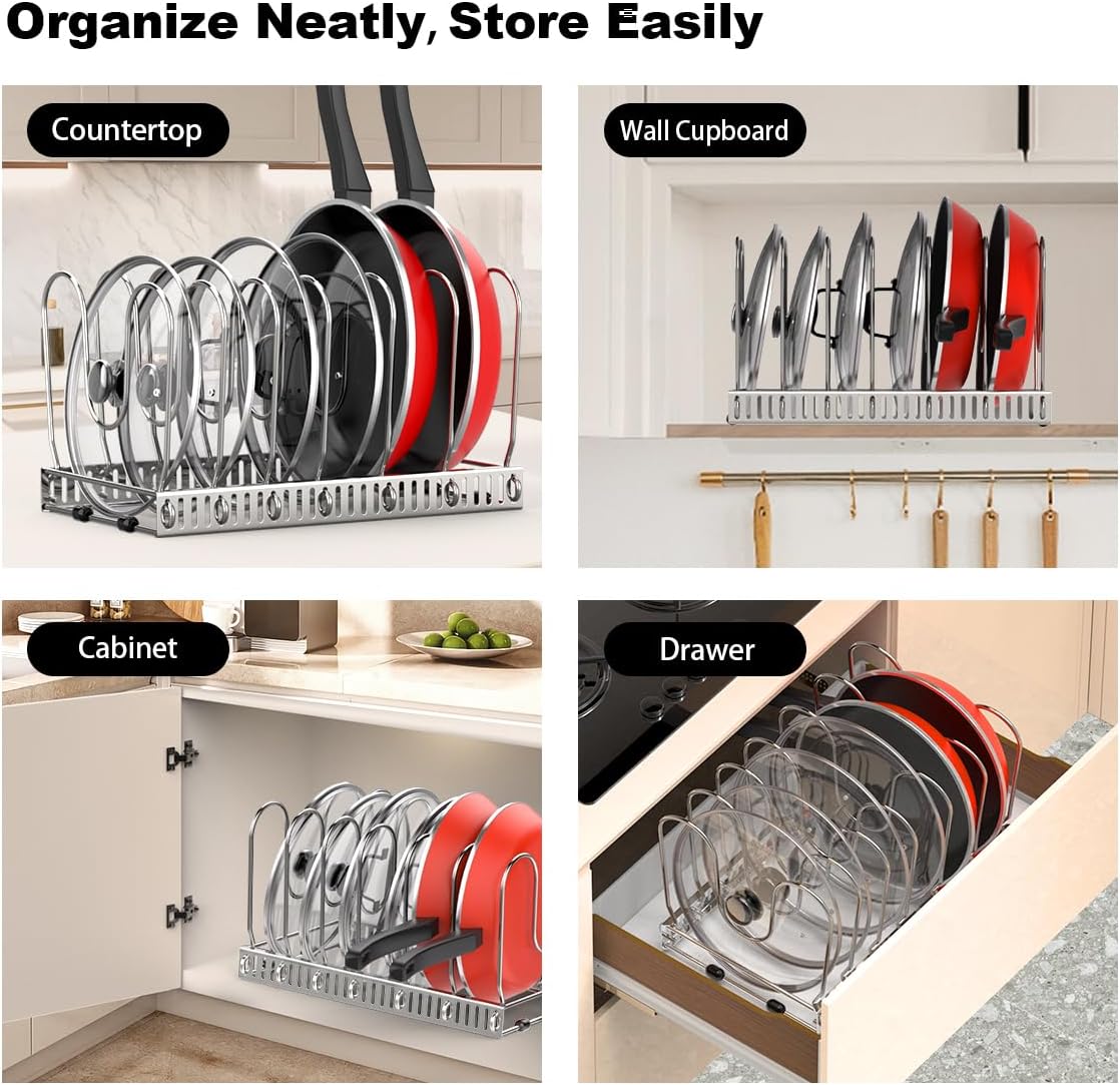 Housolution 2 Pack Pot and Pan Lid Organizer Holder Storage Rack, Black