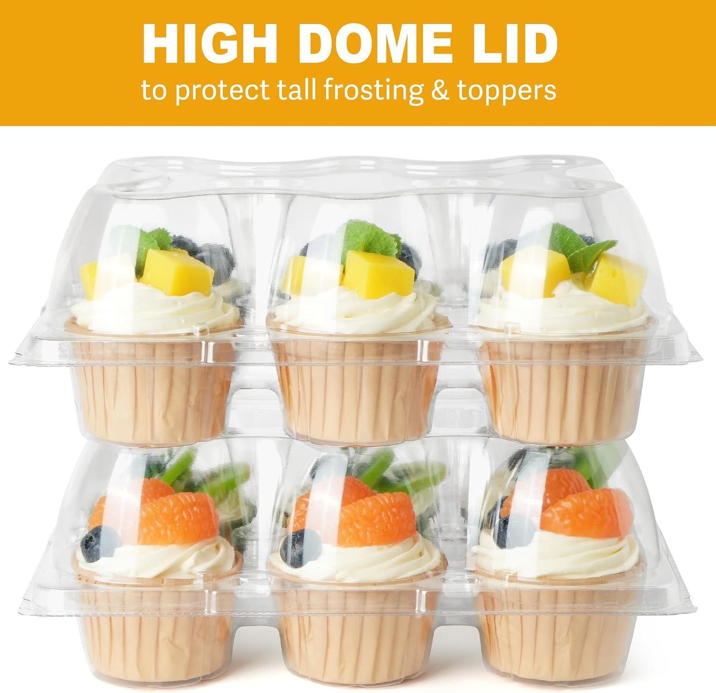 LotFancy (6 Count x 40 Sets) Cupcake Containers, Half Dozen Clear Cupcake Boxes, Thick Plastic Muffin Holders with Detachable Tall Dome Lid, Disposable Cupcake Carriers, BPA Free, Standard Size